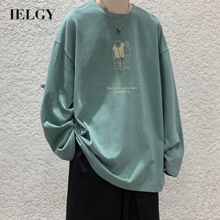 Ielgy เสื้อยืด แขนยาว ทรงหลวม สไตล์ฮ่องกง สําหรับผู้ชาย