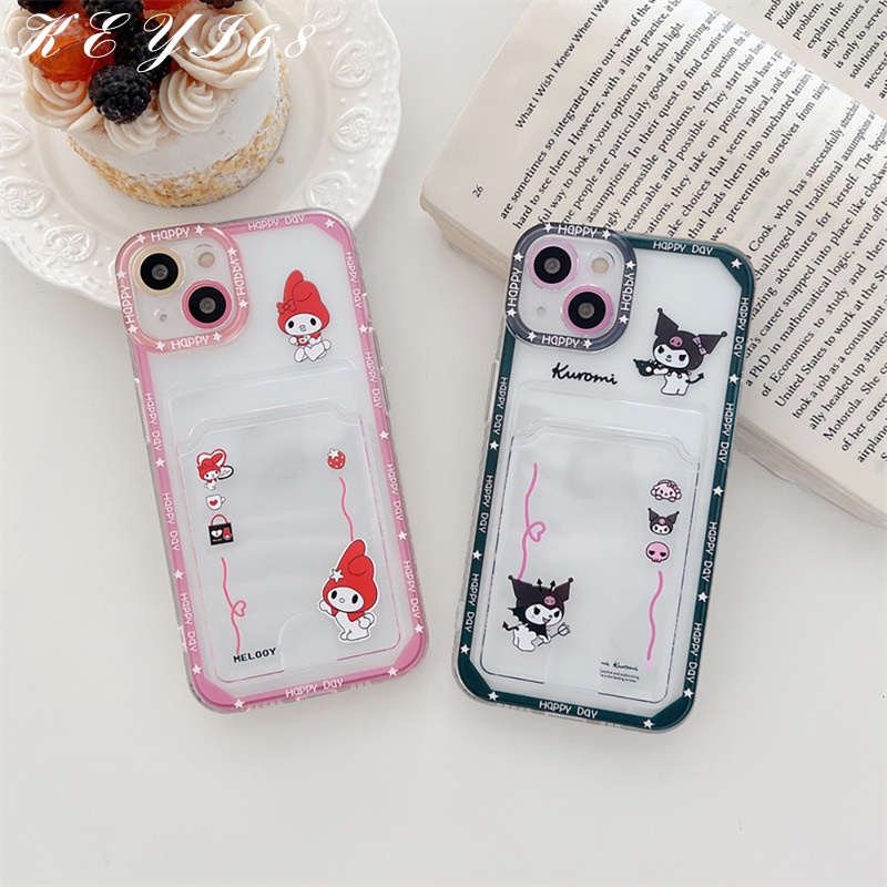 เคสโทรศัพท์มือถือ ลายการ์ตูน Kuromi Melody พร้อมช่องใส่บัตร สําหรับ OPPO A15 A16 A16K OPPO A31 2020 A9 A5 2020 A53 A54 A55 4G A57 A7 A74 A76 A92 A52 A8