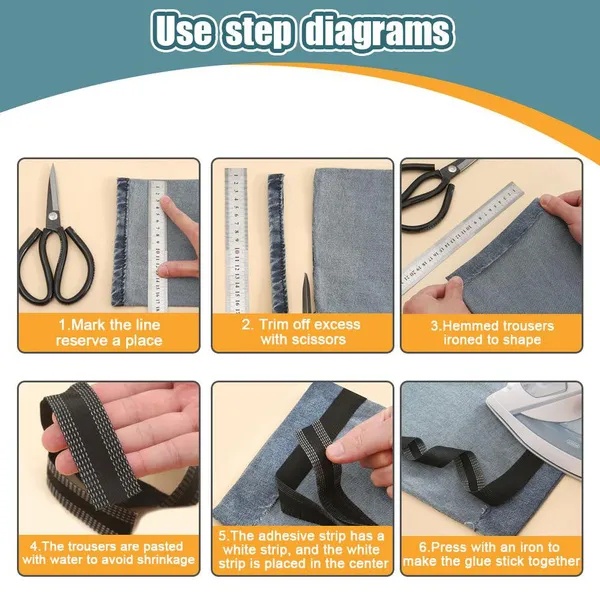 เทปติดขากางเกง DIY ไม่ต้องเย็บ เทปผ้าติดด้วยเตารีดแบบมีกาวในตัวสําหรับกางเกงยีนส์และกระโปรง ราคา ถูกที่สุด ดีลบีเคเค แกลเลอรีภาพที่ 6