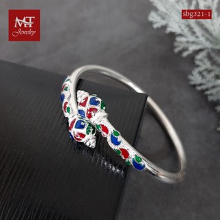 MT กำไลข้อมือเงินแท้ งานลงยา หัวบัว แบบไขว้ งานสุโขทัย ข้อมือ 16, 17 ซม. Solid 925 Sterling Silver Bangle (sbg321-1) MT Jewelry มณีธารา