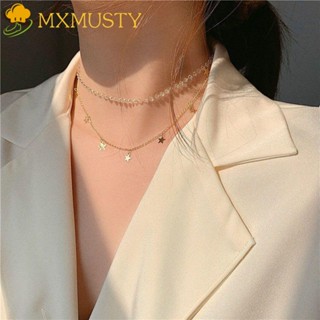 MXMUSTY Multi Layer Clear Beads Clavicle Chain Chokers Star Necklace