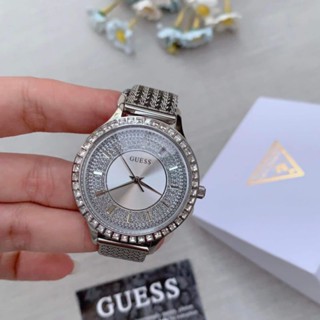 🥰นาฬิกาข้อมือผู้หญิงNEW GUESS Womens Quartz Dress Watch with StainlessSteel Strap, Silver หน้าปัด 38 mm