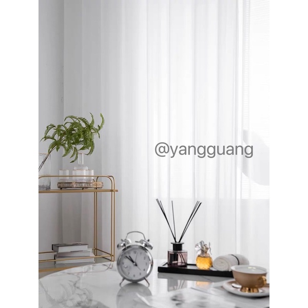 ผ้าม่านจีบจีน ใส่ตะขอ  สีพื้น สีขาว ผ้าโปร่งใส กรองแสง บังตา ประตู หน้าต่าง สำเร็จรูป พร้อมส่ง - รูปที่ 6