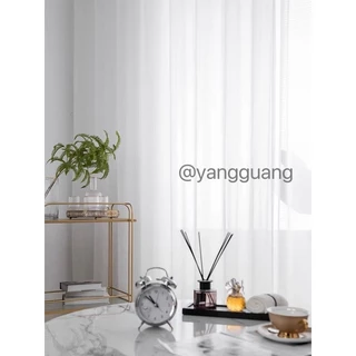 ผ้าม่านจีบจีน ใส่ตะขอ สีพื้น สีขาว ผ้าโปร่งใส กรองแสง บังตา ประตู หน้าต่าง สำเร็จรูป พร้อมส่ง