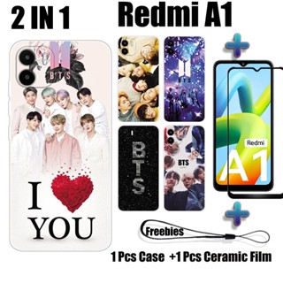 2 IN 1 เคสโทรศัพท์มือถือ เซรามิก ทรงโค้ง กันรอยหน้าจอ ลาย BTS สําหรับ Redmi A1