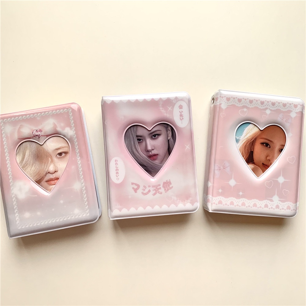 อัลบั้มรูปโพลารอยด์ PVC ขนาด 3 นิ้ว 40 ช่อง สีชมพู สไตล์เกาหลี สําหรับเก็บสะสมโฟโต้การ์ด