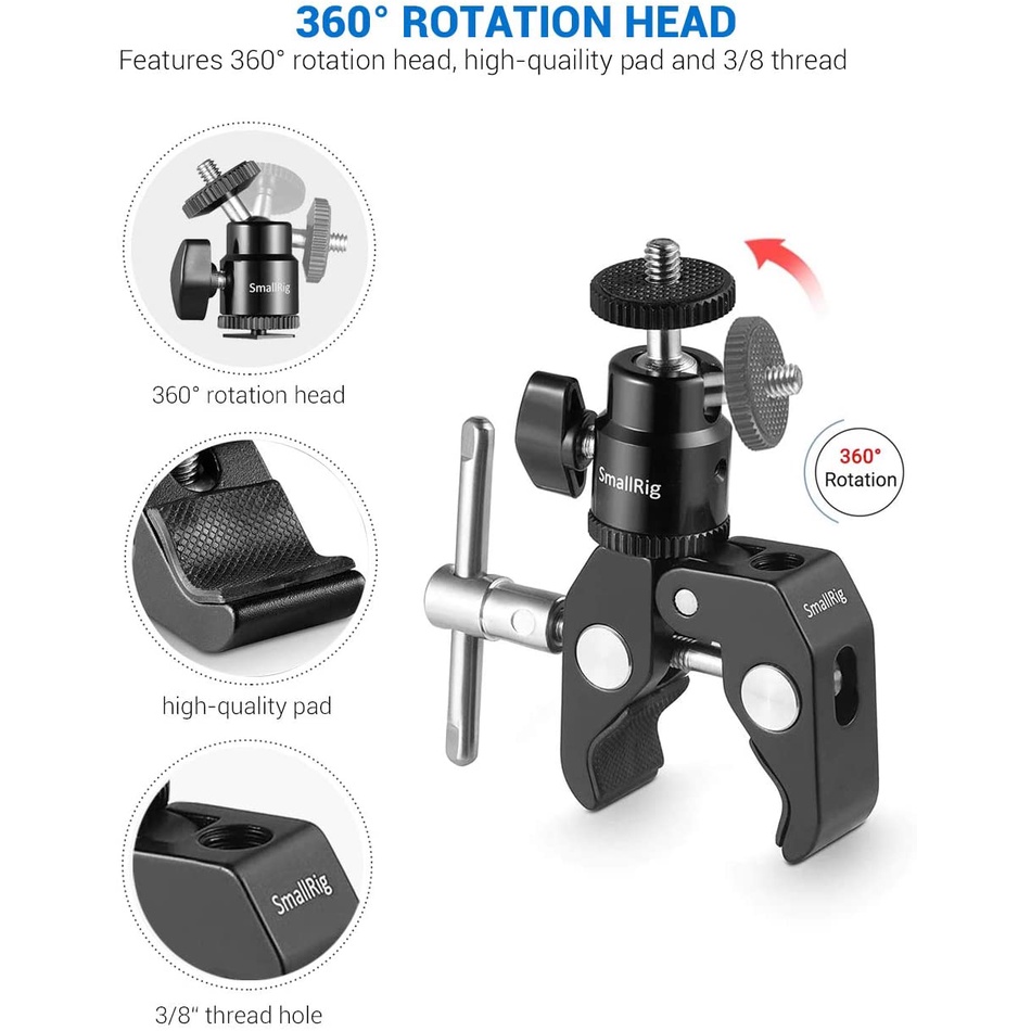 SmallRig Super Clamp Mount with 1/4" Screw Ball Head Mount 1124
