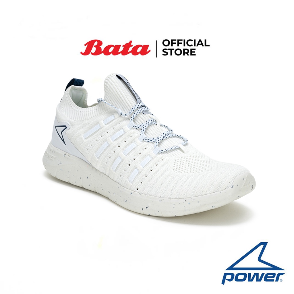 Bata บาจา ยี่ห้อ Power รองเท้าผ้าใบกีฬา ออกกำลังกาย แบบผูกเชือก รองรับน้ำหนักเท้า สำหรับผู้ชาย รุ่น Engage Flex 300 Lo สีขาว 8181986