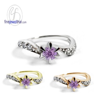 Finejewelthai-แหวนอะเมทิสต์-แหวนเพชรCZ-แหวนเงินแท้-แหวนพลอยแท้-Amethyst-Silver-Ring-R1211amt (เลือกสีตัวเรือนได้)