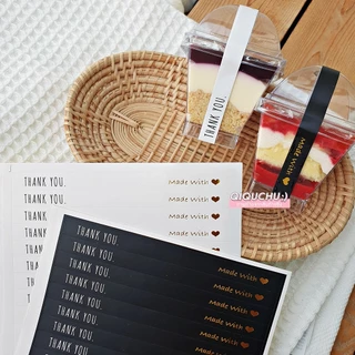 [พร้อมส่ง🇹🇭] สติ๊กเกอร์คาดยาวปั้มเคทอง "Thank you & Made With ♥" (แพค 160 ดวง)