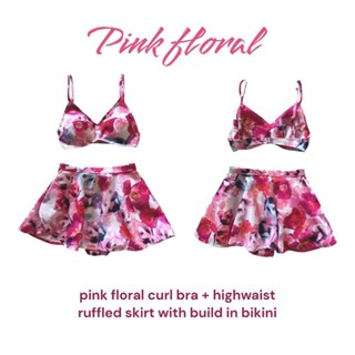 Pink floral curl bra + highwaist ruffled skirt 💕