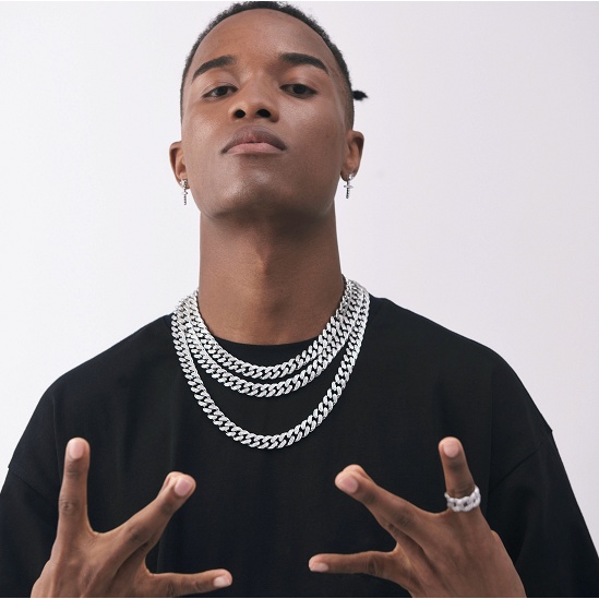 โซ่คิวบาผู้ชาย Rhinestone เติมเพชรยางโซ่หนาไม่มีจี้อุปกรณ์เสริม Rios