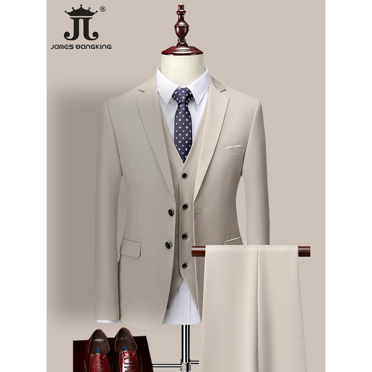 13 Colors 5XL( Jacket   Vest   Pants ) High-end Brand Formal Business Mens Suit Three-piece Groom Wedding Dress Solid Co
