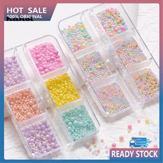 HAN_ 1 Box Multi-colors Nail Beads for Nail Salon 3D Manicure Beads Ornaments Mini Round Ball Shape