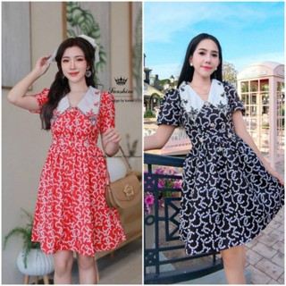 Ananya ❤️3xl. 4xl.❤️ เดรสกระโปรง สีดำ สีแดง ลายแบรนด์ดัง ผ้าดีสุดๆ งานสวยมาก เดรส สาวอวบ