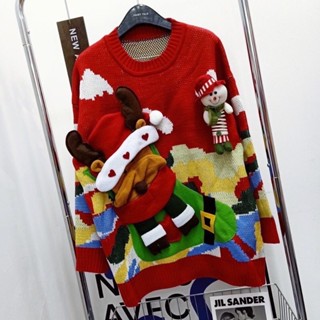 NEW: Raindeer sweater มาคร้า หน้าร้านขายดีมาก เสื้อสเว็ตเตอร์ทรงoversizeสุดคิ้วท์ลายน้องกวาง งาน3D