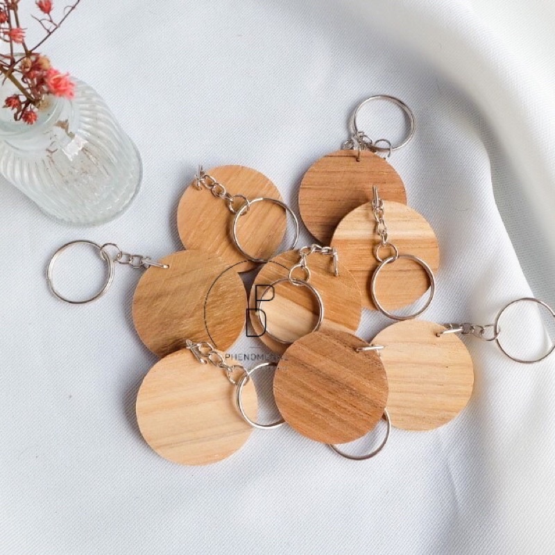 พวงกุญแจไม้สัก ของชำร่วย ของขวัญ ของที่ระลึก พวงกุญแจไม้วงกลม - รูปที่ 2