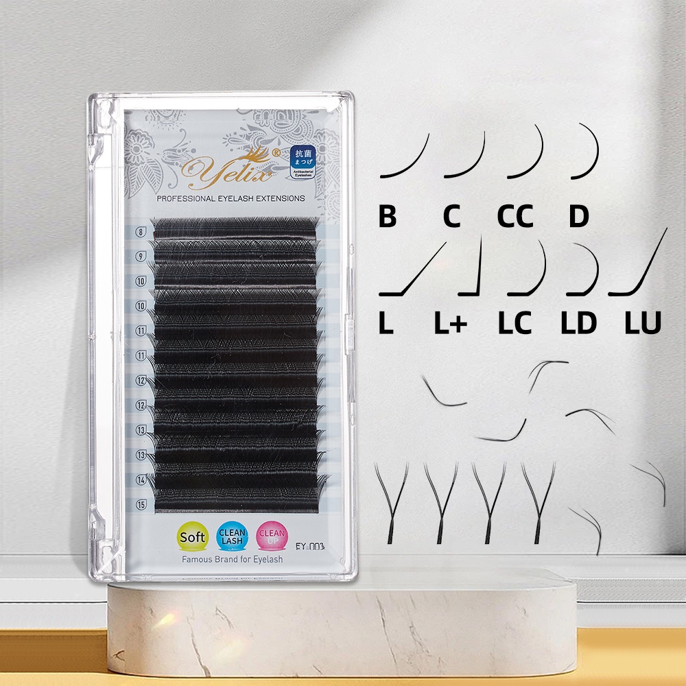 Yelix Y รูปร่างขนตา 0.07 L/LC/LD/L+/LU Curl Soft Cilios YY Premade พัดลมขนตาผสมขนตาปลอม Lash Extensi