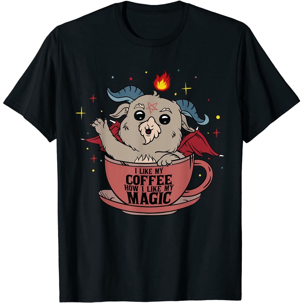 แฟชั่นใหม่ I Like My Coffee Like I Like My Magic Devil เสื้อยืด