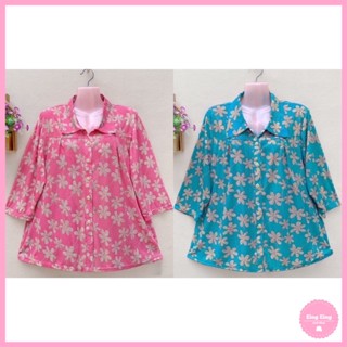 เสื้อเชิ้ตเเขนสามส่วน ผ่าหน้า ผ้าเกาหลี เนื้อดี ใส่สบาย ผ้ายืด ไม่ต้องรีด ลายดอก เสื้อผู้ใหญ่