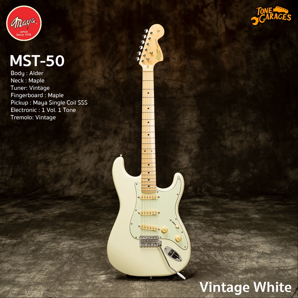 Maya Guitar MST-50 กีต้าร์ไฟฟ้า มายา ทรง Strat SSS สี Vintage White (VTW)