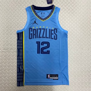 เสื้อกีฬาบาสเก็ตบอล ลายทีม Memphis Grizzlies No.12 สีฟ้า ฤดูกาล 23 #12 Morant เสื้อกั๊กบาสเก็ตบอล Au Version Hot Press