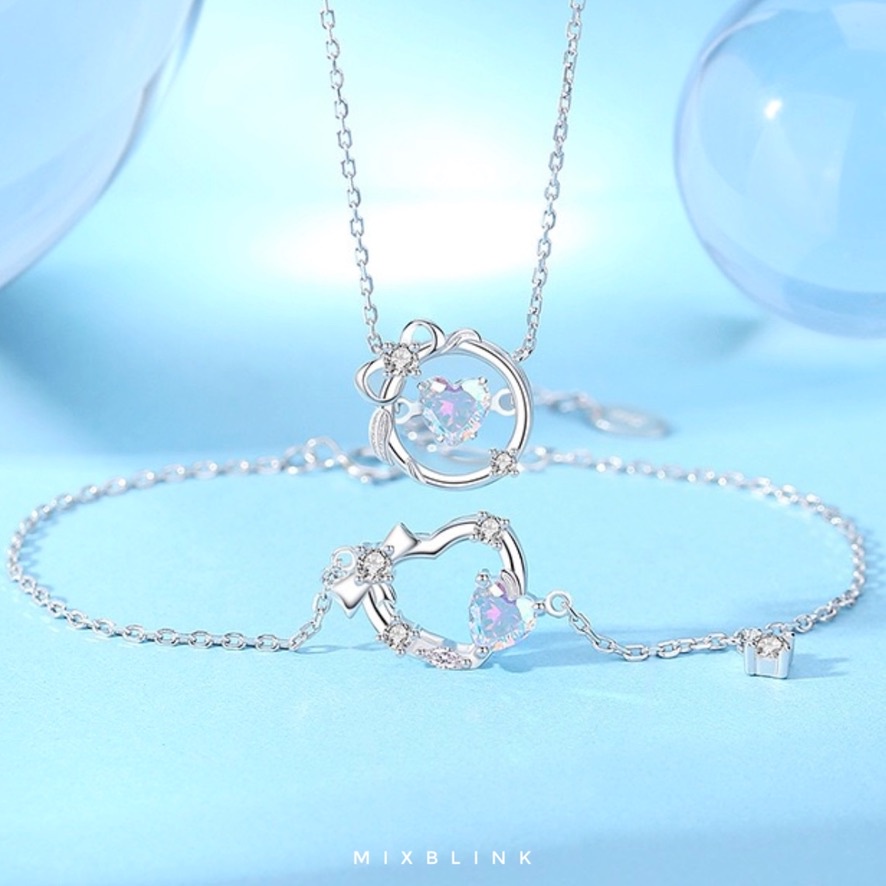 เซ็ท สร้อยคอ สร้อยข้อมือ ต่างหู เงินแท้ 92.5% ส่งฟรี EMS ♡ รุ่น Fern ♡ - หัวใจ