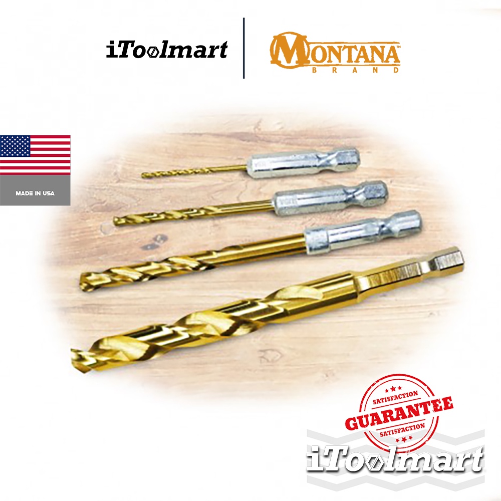 MONTANA ดอกสว่านเจาะเหล็ก เคลือบไทเทเนียม ก้าน HEX 3/16 นิ้ว 4.8 mm - 1/2 นิ้ว 12.7 mm.