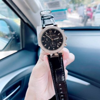 (ผ่อน0%) นาฬิกา Michael Kors Parker Chronograph Black Leather Watch MK6984 หน้สปัดล้อมคริสตัล 39 mm. สายหนังสีดำ