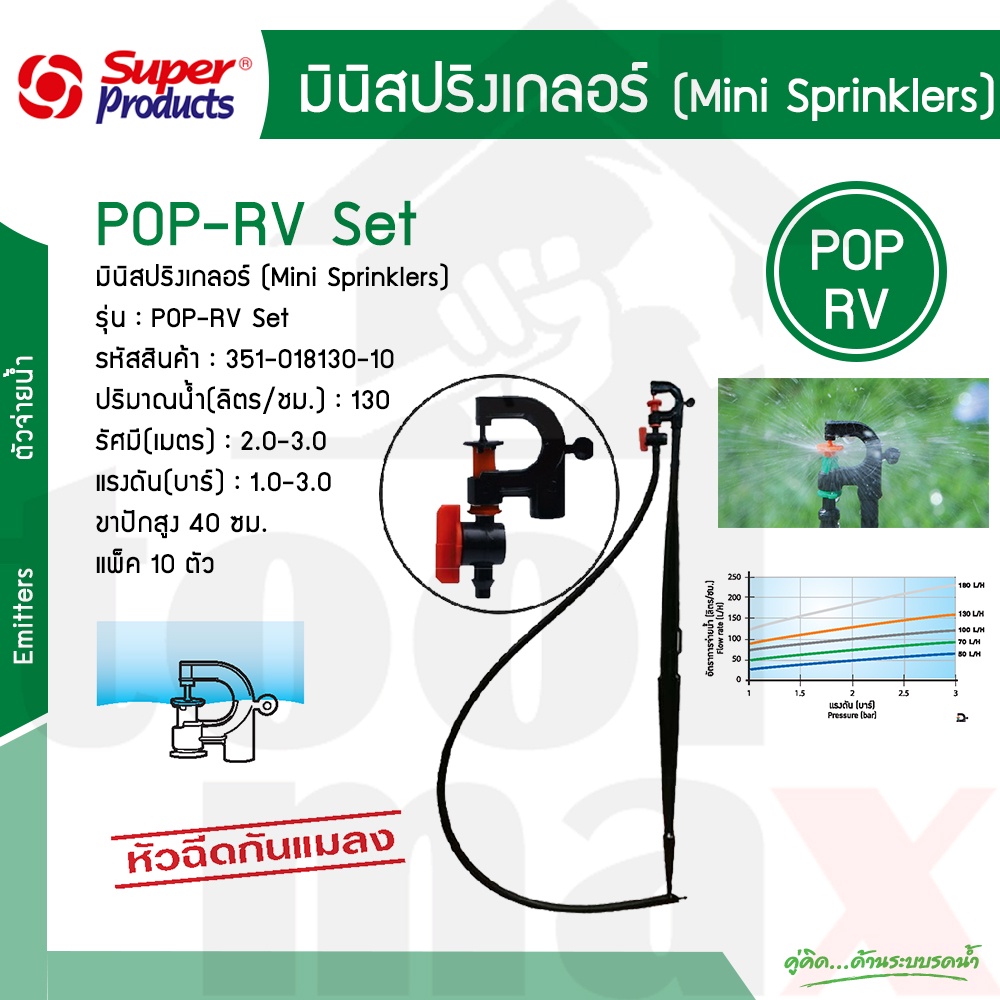 Super Products ชุดมินิสปริงเกอร์ 130ลิตร พร้อมวาล์ว POP-RV SET #351-018130-10 [10 ตัว/แพ็ค]