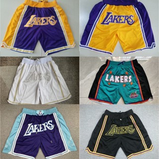 กางเกงขาสั้นบาสเก็ตบอล ปักลาย Los Angeles Lakers มีกระเป๋า สําหรับผู้ชาย