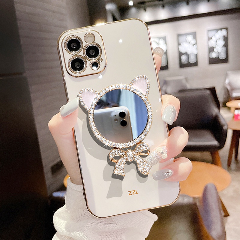 สําหรับXiaomi 12T 13T 13 12 12S 12X 14 14T 15 15S 15T Mi 9 9T 10T 11 11T Pro Mi 11 12 Lite Ultra Blingเพชรการ์ตูนแมวกระจกชุบนุ่มเคสโทรศัพท์กลับคลุมทั้งหมดปลอก