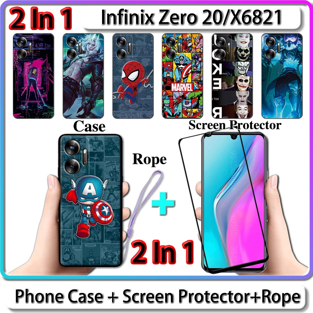 2 IN 1 เคส พร้อมกระจกนิรภัยกันรอยหน้าจอเซรามิก สําหรับ Infinix Zero 20 X6821 LOL และ Hero