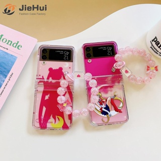 Jiehui เคสโทรศัพท์มือถือแฟชั่น สามชิ้น สีชมพู สวยงาม สําหรับ Samsung Z Flip5 Z Flip4 Z Flip3