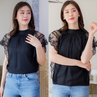 ❤️(L13) เสื้อลูกไม้ สีดำ สวยเด่น ลุ๊คเปรี้ยวนิดๆ ใส่แล้วหรูหรา งานตรงปก