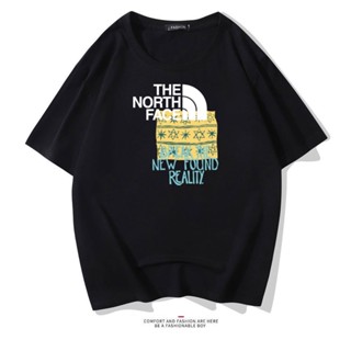 THE NORTH เสื้อยืดคู่รักแนวสตรีทแฟชั่นคอกลมแขนสั้นเสื้อยืดผ้าฝ้ายแท้