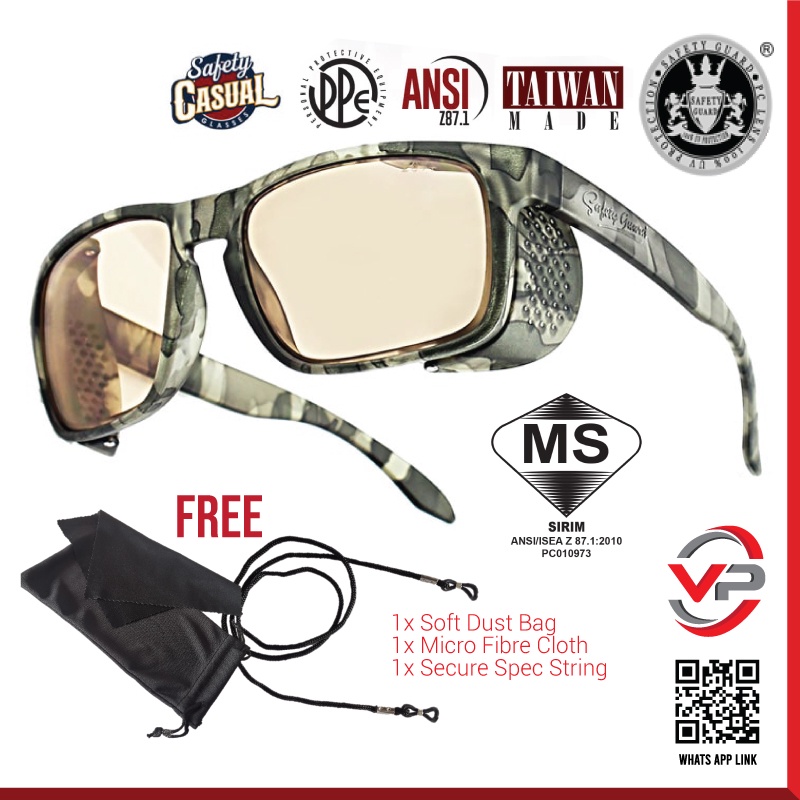 SAFETY GUARD CAMO S-166 CERMIN MATA KERJA SIIMM DOSH SAFETY GLASSES S166 SPEC SAFETY ANSI Z87 UV PRO