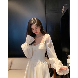 พร้อมส่ง น่ารัก ผ้าเล่นแสงเบาๆ มีซับใน  Milky Dress