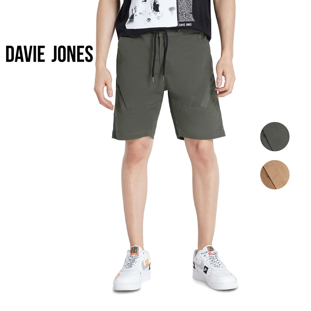 DAVIE JONES กางเกงขาสั้น เอวยางยืด Elastic Shorts SH0005 สีเขียว กากี