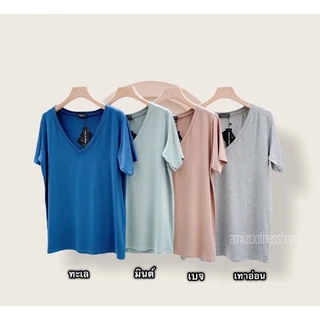 เสื้อยืดคอวีโอเวอร์ไซด์ style zara เสื้อแฟชั่นผู้หญิง(โรงงานไทย)