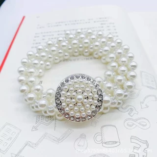 Vintage Jewelry ผู้หญิงเข็มขัดมุกเอวบางโซ่แฟชั่นเข็มขัดยางยืด