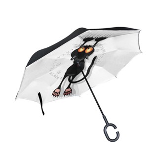 Long Handle Windproof Reverse Umbrella Rain Women Men Cat Cartoon Scratching Car Umbrella Double Layer Inverted Self Sta