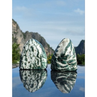 🍀 มอสอาเกต ทรงสวยฟรีฟอร์ม ขัดเงาทั้งชิ้น( Moss Agate ) ✨ มีให้เลือก 2 แบบ