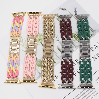 สายนาฬิกาข้อมือเรซิ่น โลหะ แบบเปลี่ยน สําหรับ Watch Strap Series 8 7 6 SE 5 4 3 2 SE 38 มม. 40 มม. 44 มม. 41 มม. 45 มม. 42 มม. 49 มม. metal Chain Candy Resin Strap Bracelet