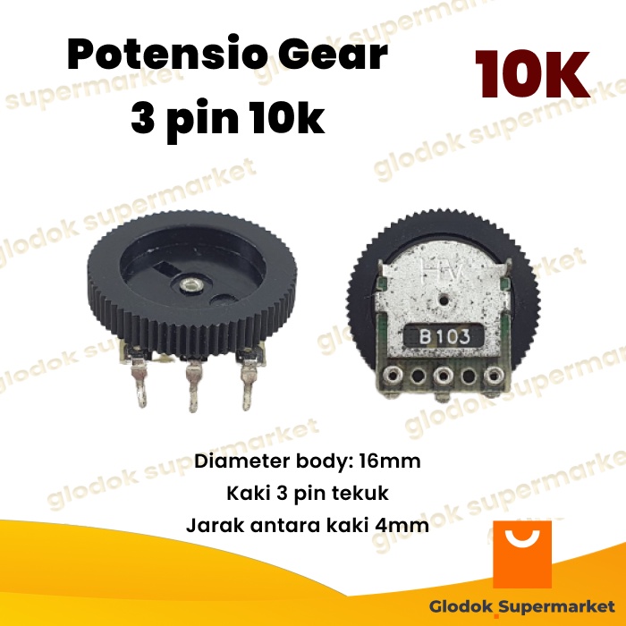 Potentiometer Gear 3 pin 10k Mono Tuning ปุ่ม FM ขา 3 Bend 103