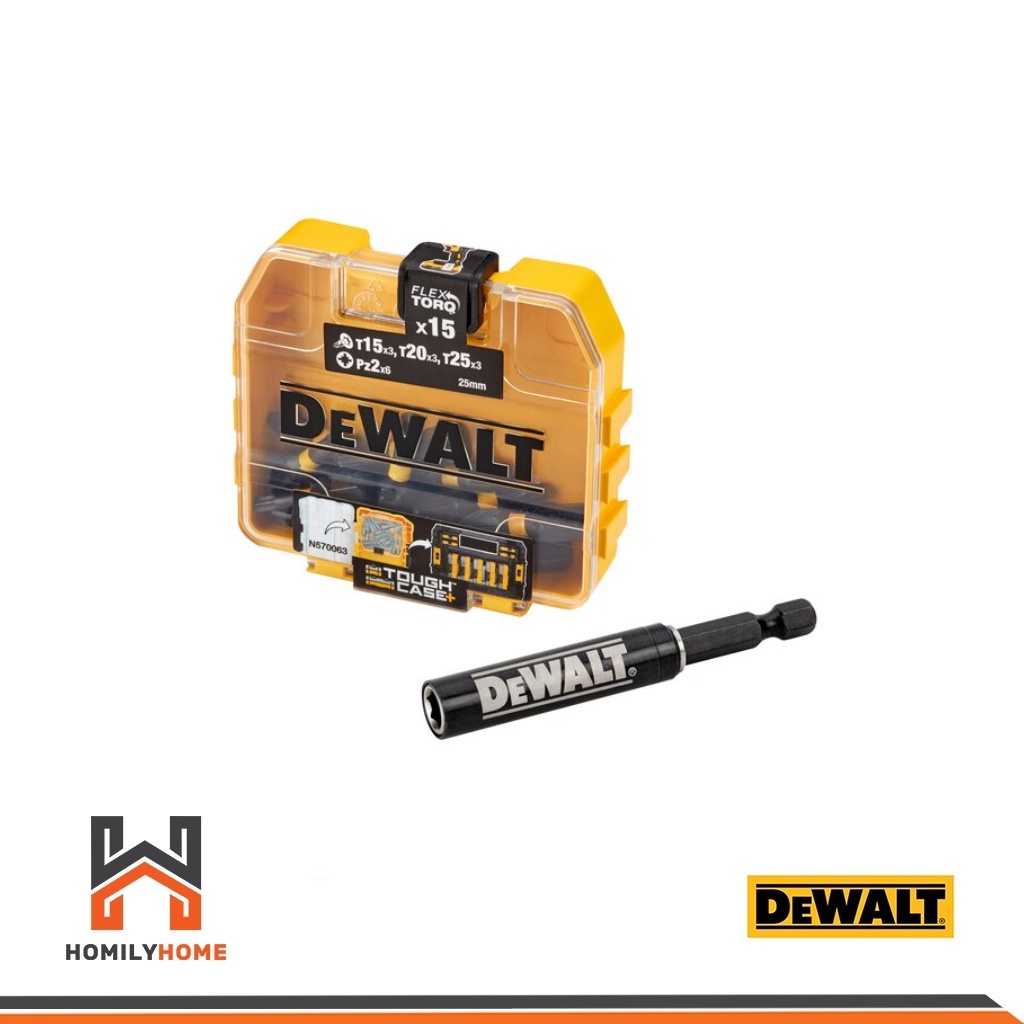DEWALT ชุดดอกไขควง 15 ชิ้น พร้อมหัวจับดอก รุ่น DT70577T ชุดดอกขันสกรู