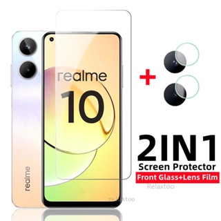 2 IN 1 ฟิล์มกระจกนิรภัยกันรอยหน้าจอ HD แบบใส เต็มจอ กันรอยเลนส์ สําหรับ Realme 10 10 pro plus 10pro+ 10pro+ 4G 5G