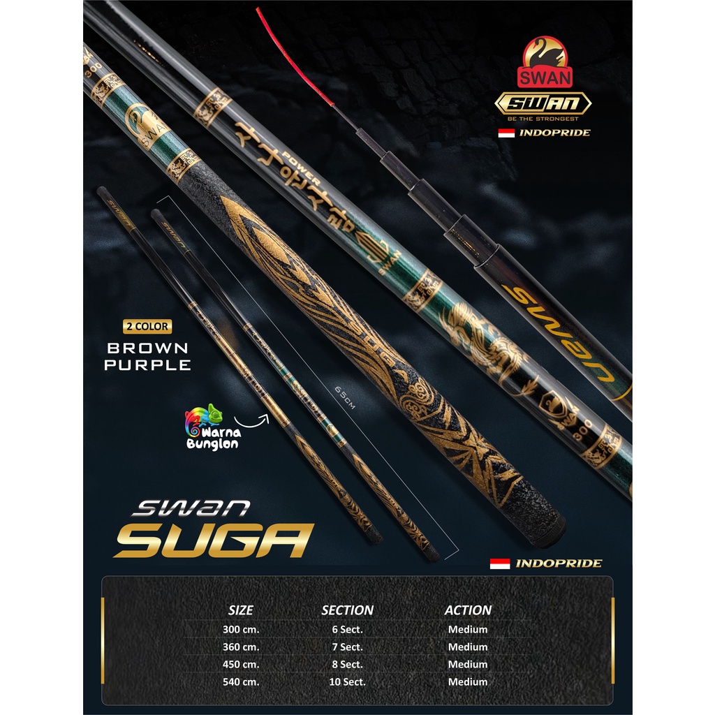 Swan Tegek, Swan Fiber Pole Suga Fishing Tegek 3m 3.6m 4.5m 5.4m 6.3m 7.2m, 65CM