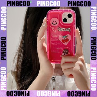 PingCoo - Case For iPhone 14 13 12 11 Plus Pro Max XR TPU Soft Transparent Jelly Airbag Case Rose Red Cartoon Sticker Camera Protection Shockproof Back Cover