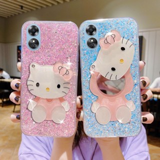 เคสโทรศัพท์มือถือแบบใส กันกระแทก ลายคิตตี้ พร้อมกระจกแต่งหน้า สําหรับ OPPO A58 A78 NFC 4G 5G 2023 A58 OppoA78